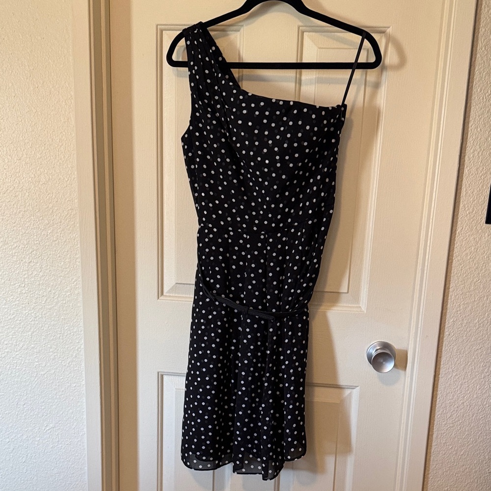 White House Black Market Black One-Shoulder Polka Dot Dress